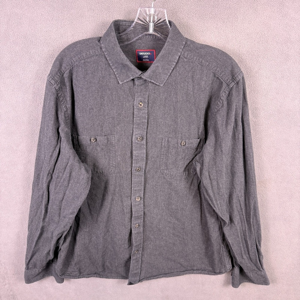 UNTUCKit Hemsworth‎ Mens Button Down Shirt Large Gray Herringbone Long Sleeve